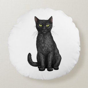 Schwarze Katze Rundes Kissen