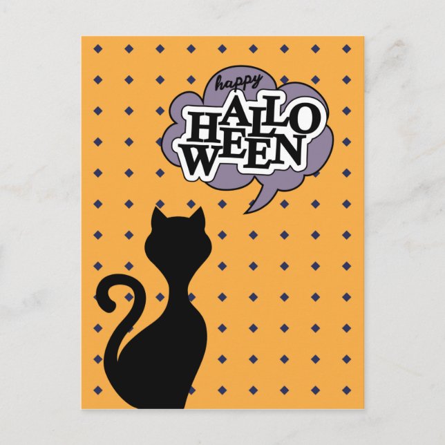 Schwarze Katze sagt glücklich Postkarte (Vorderseite)