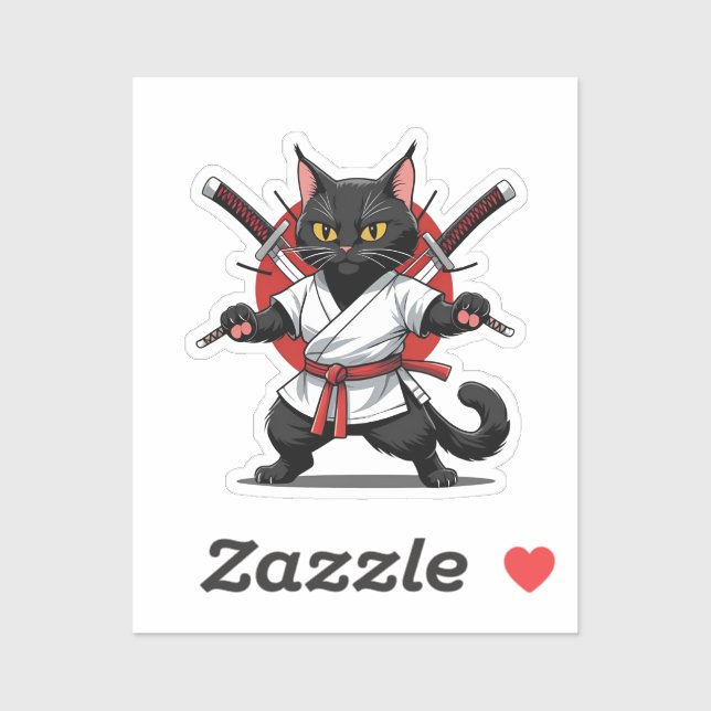 Schwarze Katze Samurai Aufkleber (Blatt)