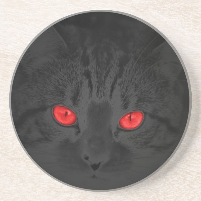 Schwarze Katze Sandstein Untersetzer (Vorne)