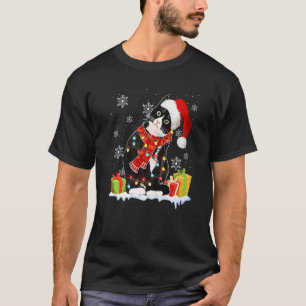Schwarze Katze Santa Hut Weihnachtslichter Xmas M T-Shirt