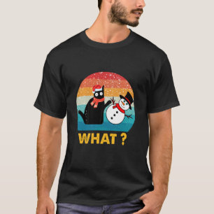 Schwarze Katze Schiebt Schneemann Shirt Retro Vint