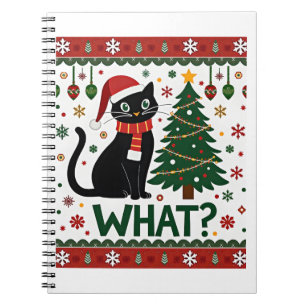 Schwarze Katze schiebt Weihnachtsbaum lustige Katz Notizblock