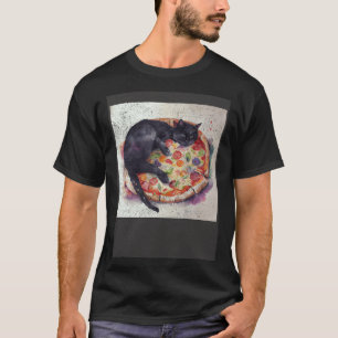 Schwarze Katze Schlaf Pizza T-Shirt