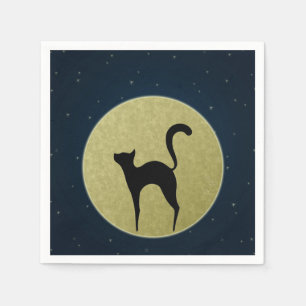 Schwarze Katze, schlichte Silhouette und Mond Serviette