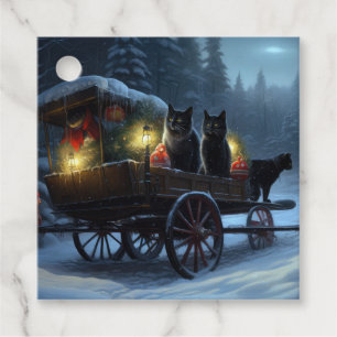 Schwarze Katze Schneebedeckter Schlitten Weihnacht Geschenkanhänger