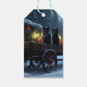 Schwarze Katze Schneebedeckter Schlitten Weihnacht Geschenkanhänger