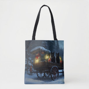 Schwarze Katze Schneebedeckter Schlitten Weihnacht Tasche
