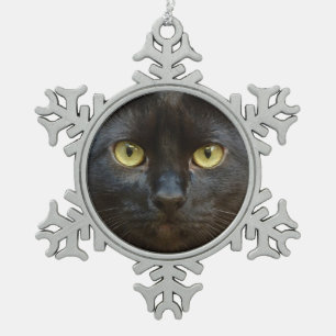 Schwarze Katze Schneeflocken Zinn-Ornament