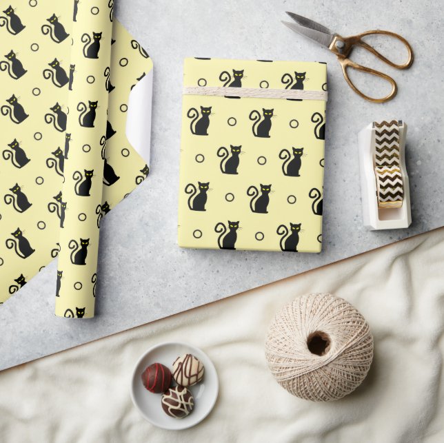 Schwarze Katze Schnurlose Halloween Wrapping Paper Geschenkpapier (Kunsthandwerk)