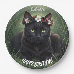 Schwarze Katze / Schwarze Brombeer-Blütenkrone Per Pappteller