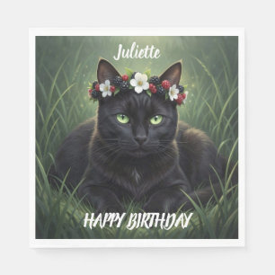 Schwarze Katze / Schwarze Brombeer-Blütenkrone Per Serviette