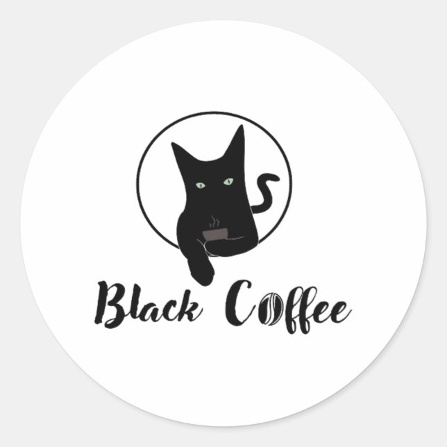 Schwarze Katze - schwarzer Kaffee Runder Aufkleber (Vorderseite)