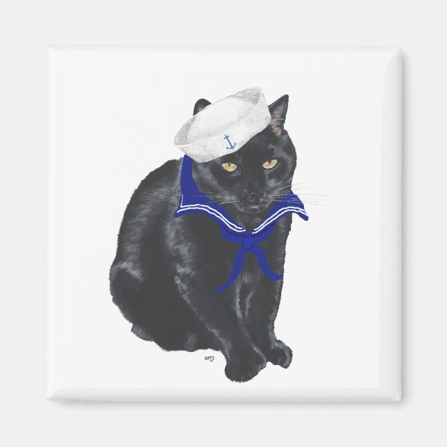 Schwarze Katze Seemann Magnet (Vorne)