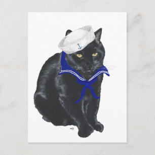 Schwarze Katze Seemann Postkarte