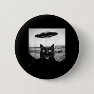 Schwarze Katze Selfie Ufo Alien Lustige Geschenke Button