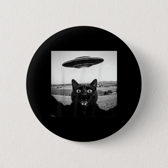 Schwarze Katze Selfie Ufo Alien Lustige Geschenke  Button (Vorderseite)