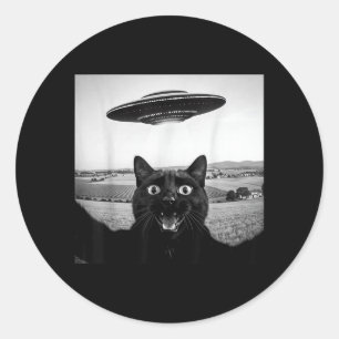 Schwarze Katze Selfie Ufo Alien Lustige Geschenke  Runder Aufkleber