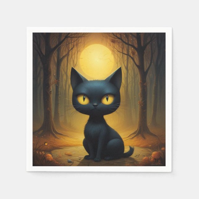 Schwarze Katze Serviette (Vorderseite)