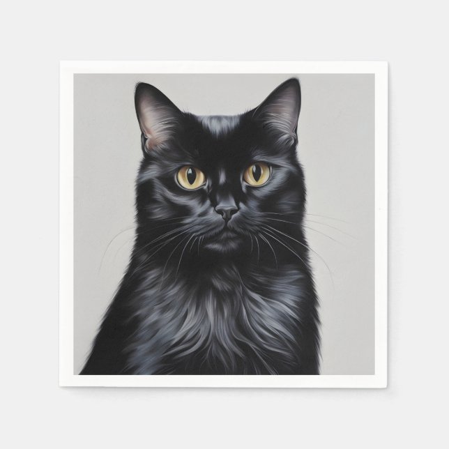Schwarze Katze Serviette (Vorderseite)