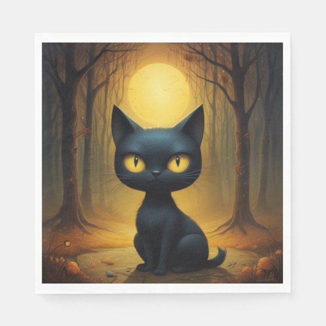 Schwarze Katze Serviette (Vorderseite)