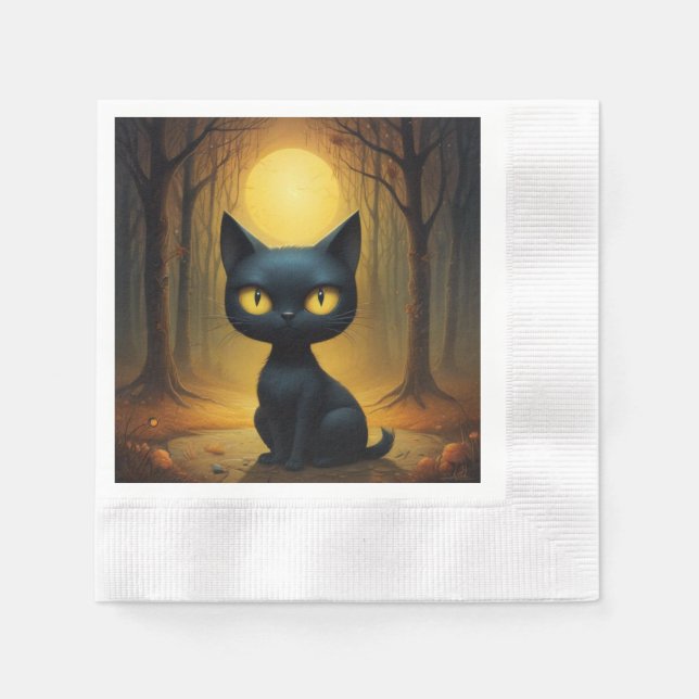 Schwarze Katze Serviette (Vorderseite)