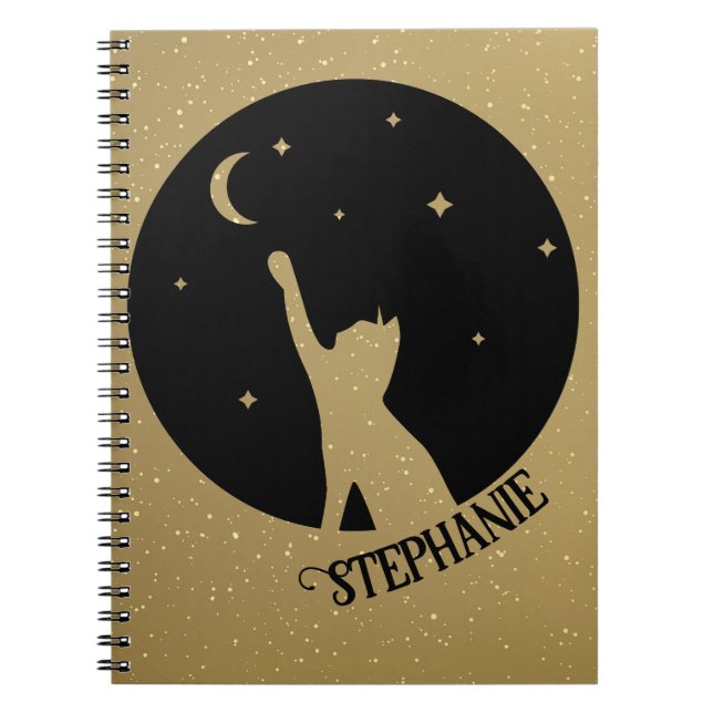 Schwarze Katze Silhouette für Mond und Stars Notizblock (Vorderseite)