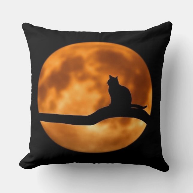 Schwarze Katze Silhouette mit Blutzond Kissen (Vorderseite)