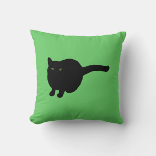 Schwarze Katze Silhouette mit grünen Augen Kissen