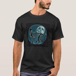 Schwarze Katze Skelett Mond T-Shirt
