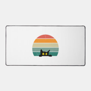 Schwarze Katze späht Sonnenuntergang Vintage 4 Schreibtischunterlage