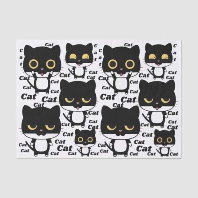 Schwarze Katze Spaß mit großen Augen Seidenpapier (Vorderseite)