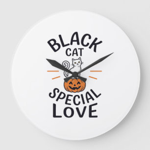 Schwarze Katze spezielle Liebe Halloween-Katze Vek Große Wanduhr