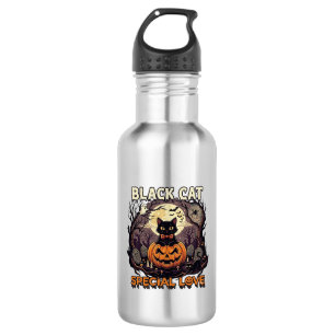 Schwarze Katze Spezielle Liebe Halloween Kürbis Vo Edelstahlflasche