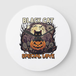 Schwarze Katze Spezielle Liebe Halloween Kürbis Vo Große Wanduhr
