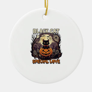 Schwarze Katze Spezielle Liebe Halloween Kürbis Vo Keramik Ornament