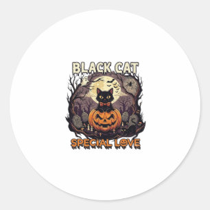 Schwarze Katze Spezielle Liebe Halloween Kürbis Vo Runder Aufkleber