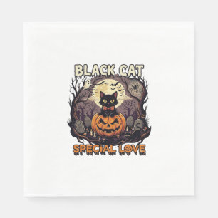 Schwarze Katze Spezielle Liebe Halloween Kürbis Vo Serviette