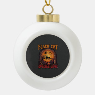 Schwarze Katze Spezielle Liebe Halloween Mond Hexe Keramik Kugel-Ornament