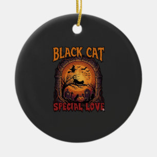 Schwarze Katze Spezielle Liebe Halloween Mond Hexe Keramik Ornament