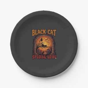 Schwarze Katze Spezielle Liebe Halloween Mond Hexe Pappteller