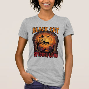 Schwarze Katze Spezielle Liebe Halloween Mond Hexe T-Shirt