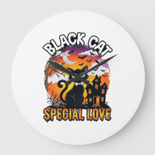 Schwarze Katze Spezielle Liebe Halloween Spukhaus Große Wanduhr