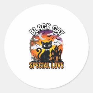 Schwarze Katze Spezielle Liebe Halloween Spukhaus Runder Aufkleber