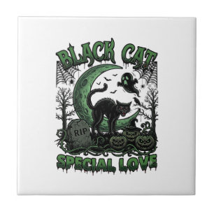 Schwarze Katze Spezielle Liebe Haloween Halbmond G Fliese