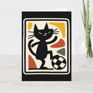Schwarze Katze spielt Fußball Retro-Sport-Artwork Karte