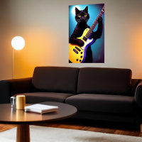 Schwarze Katze spielt Gitarre | Art der AI