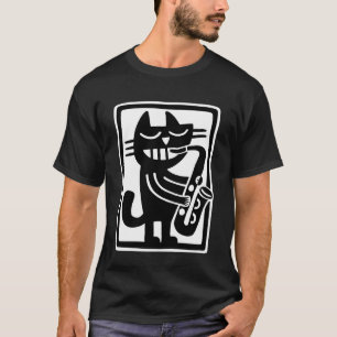 Schwarze Katze spielt Saxophon Jazz-Musik Retro-Ku T-Shirt