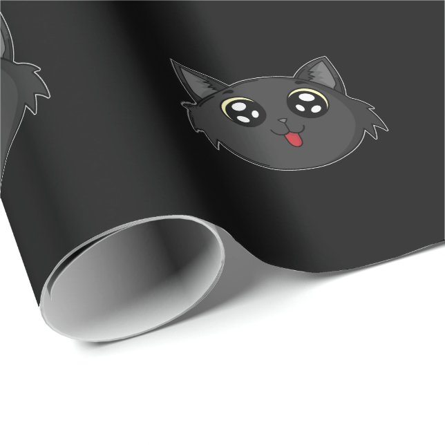 schwarze Katze steckt Zunge raus Geschenkpapier (Rolleneckpunkt)