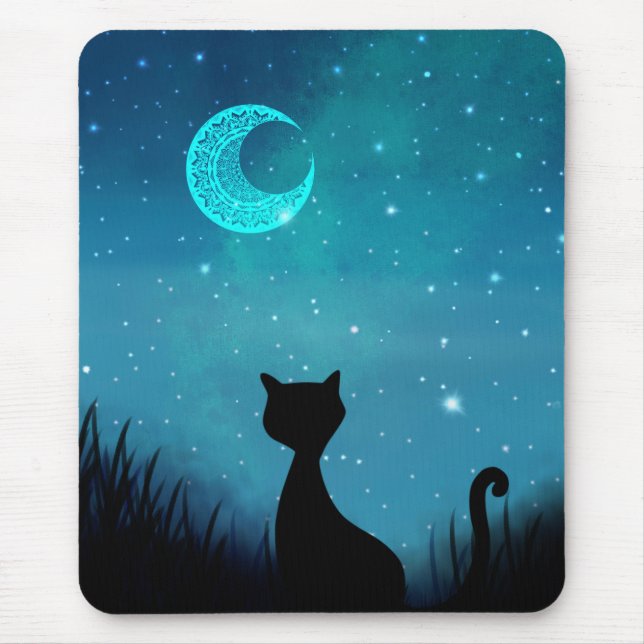 Schwarze Katze Sternenhimmel Mousepad (Vorne)